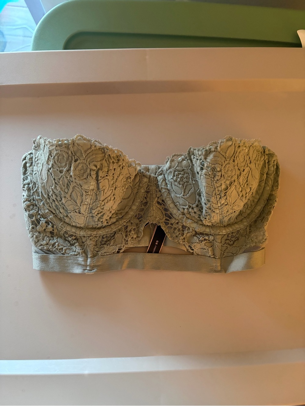 Victoria's Secret Sage Green Lace Strapless Bustier Bra 32C